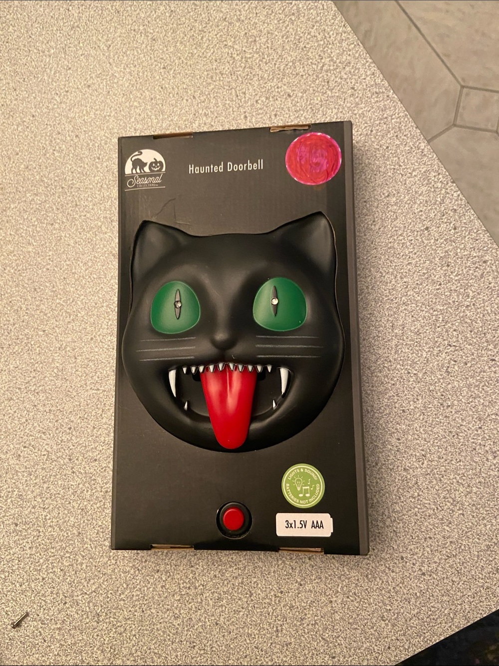Haunted Cat Doorbell - Black with Green Eyes and Red Tongue -